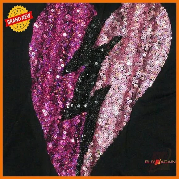 Off Shoulder Metallic Shiny Sweatshirt Long Sleeve Loose Fit Party Top - Picture 6 of 6